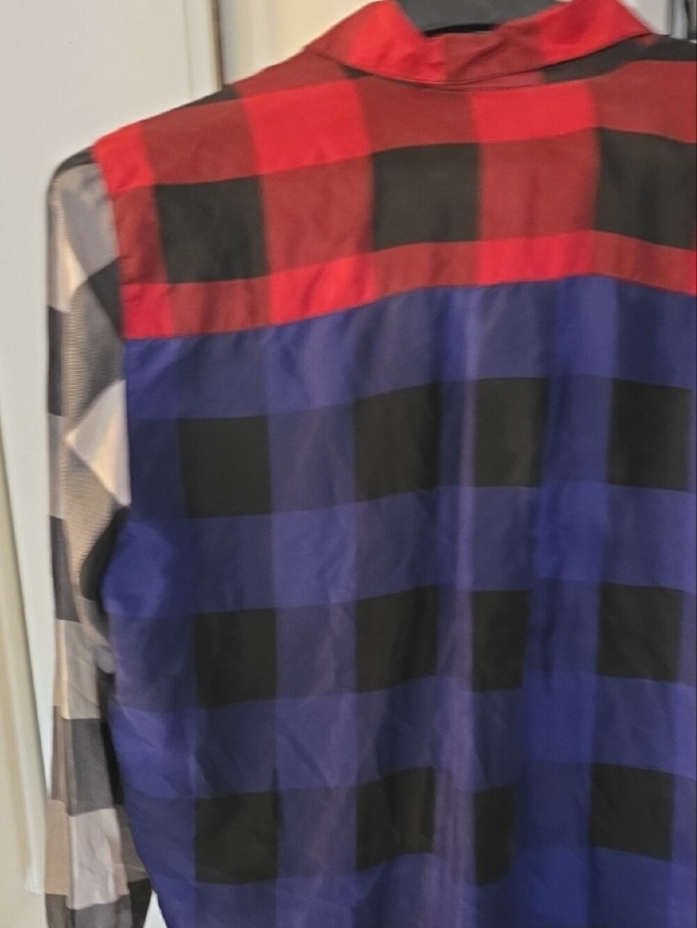 Men's Multicolor Patchwork Plaid Button-Down Shirt - Red, Blue, Green, White - Picture 11 of 12